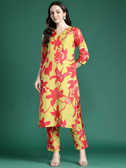 Indyancart IE Floral Printed Kurta with Trousers