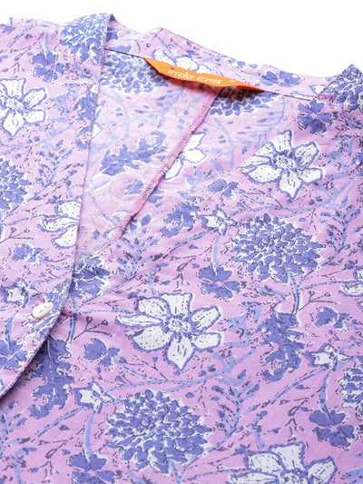 Indyancart IE Floral Printed Regular Pure Cotton Kurta with Trousers