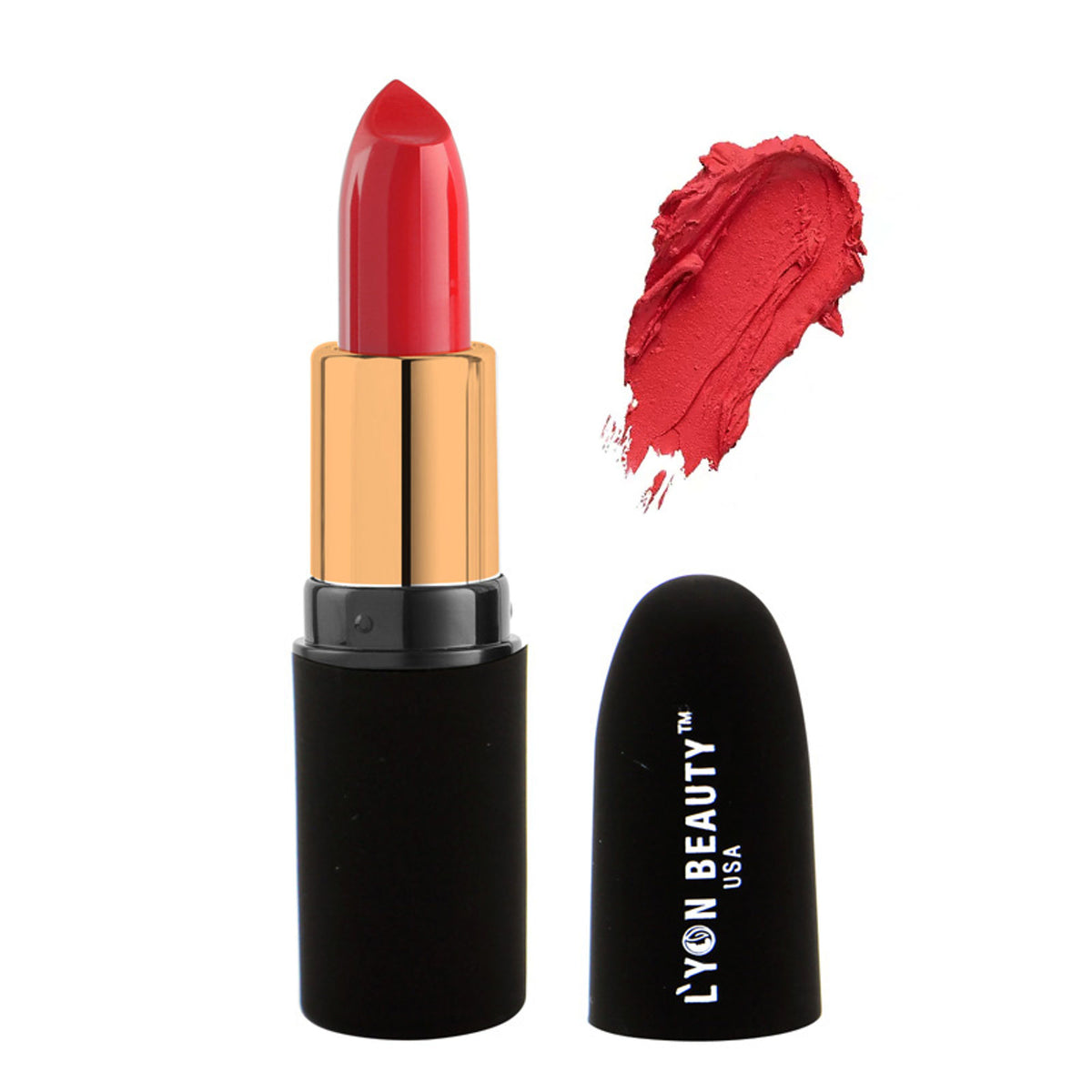 Lyon Beauty Pure Powder Matte Lipstick in shade 217 Apricot, with the lipstick bullet displayed in natural light.