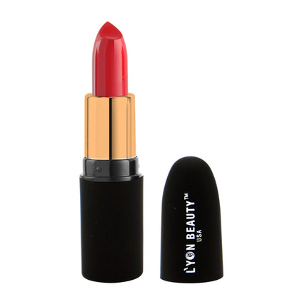 Lyon Beauty Pure Powder Matte Lipstick in shade 217 Apricot, showing the lipstick bullet with a matte finish and apricot color.