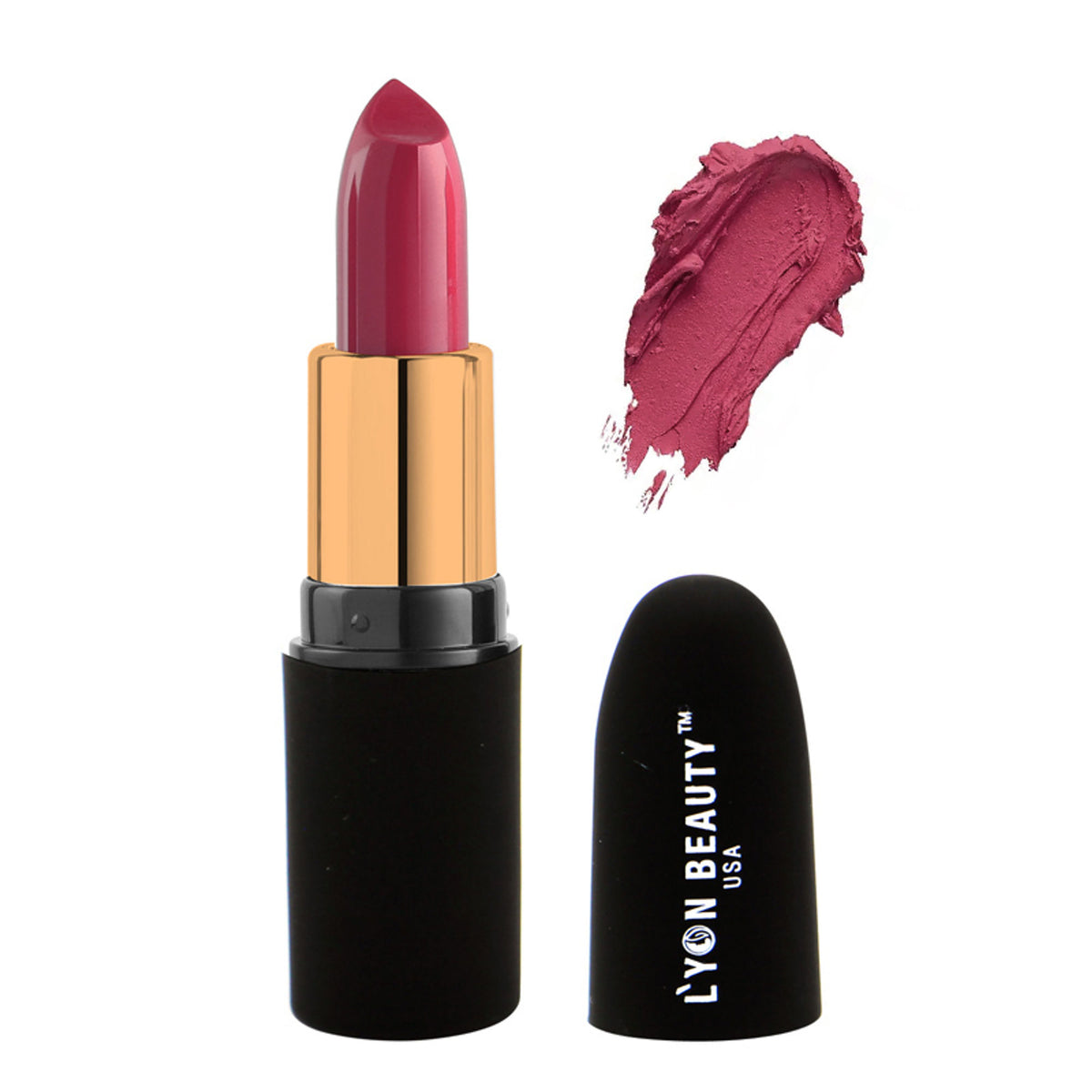 Lyon Beauty Pure Powder Matte Lipstick in shade 219 Hot Pink, showcasing the vibrant pink bullet and sleek packaging.