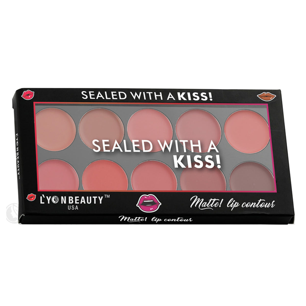 Lyon Beauty Matte Lip Contour Palette Shade 01 featuring multiple lip color shades in a sleek compact for contouring and defining lips.