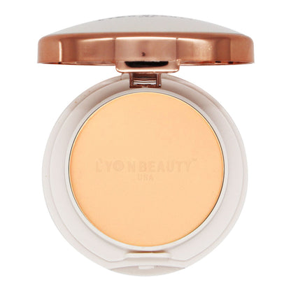 Lyon Beauty Oil Control Compact in Shade 03, featuring a closed round compact with a mirror and pressed powder surface.