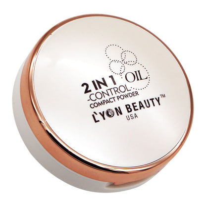 Lyon Beauty Oil Control Compact in Shade 03, with open compact showing pressed powder and mirror on a white background.