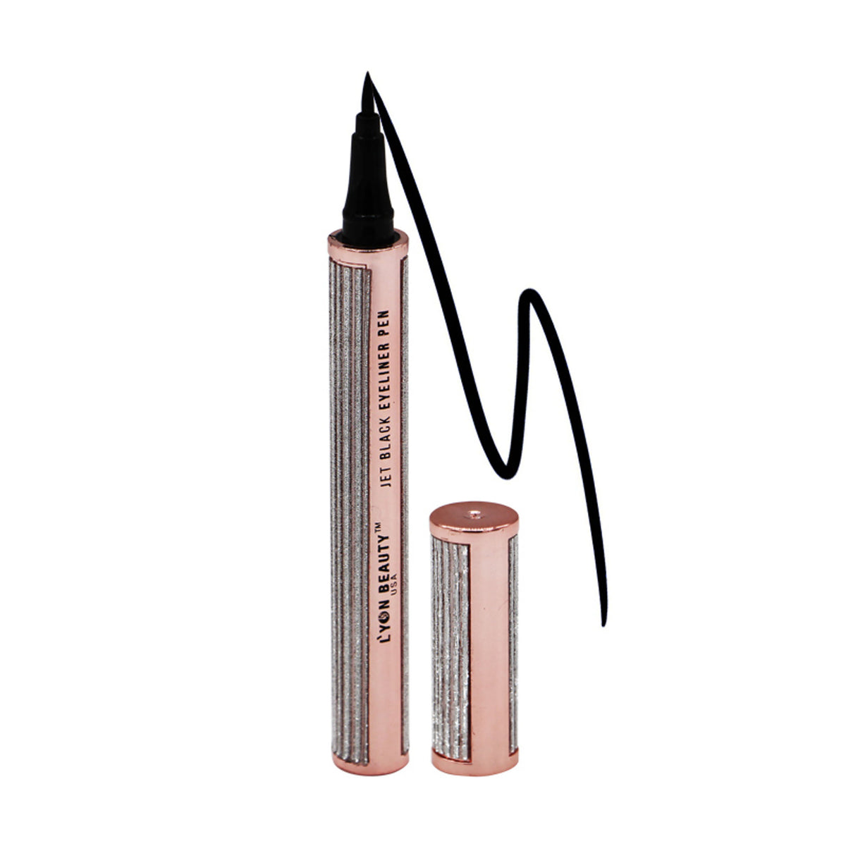 Lyon Beauty Jet Black Eyeliner Pen with precise tip for smooth, bold eyeliner application, showcasing the sleek black design.