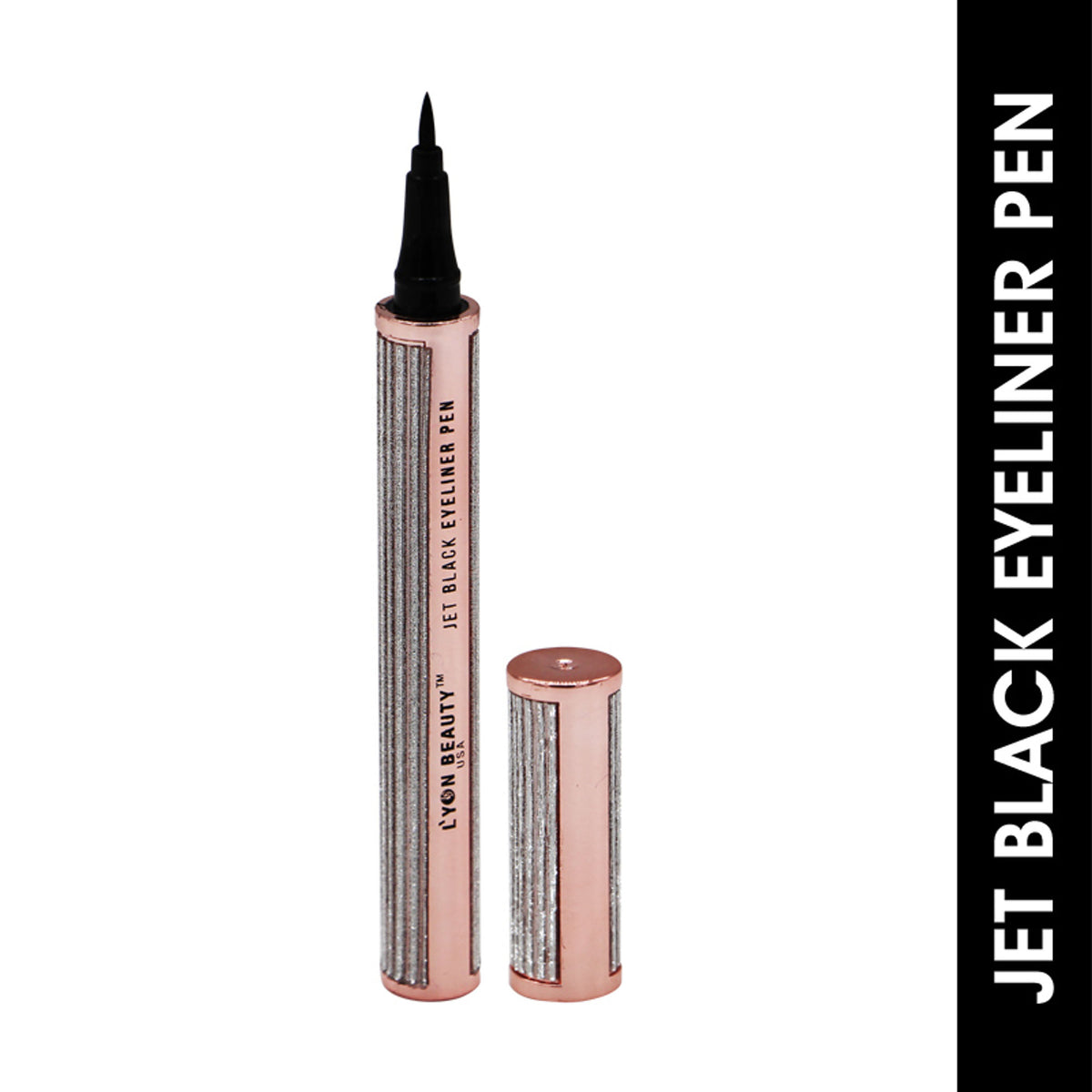 Lyon Beauty Jet Black Eyeliner Pen with precise tip for defining eyes, sleek black design, and smooth application.