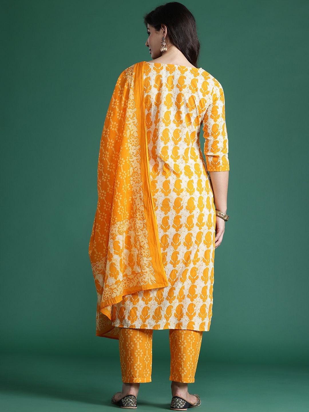 Indyancart IE Paisley Printed Pure Cotton Kurta with Trousers & With Dupatta