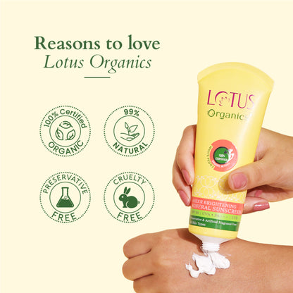 Lotus Organics Sheer Brightening Mineral Sunscreen, SPF 50, 100% Certified Organic White Peony