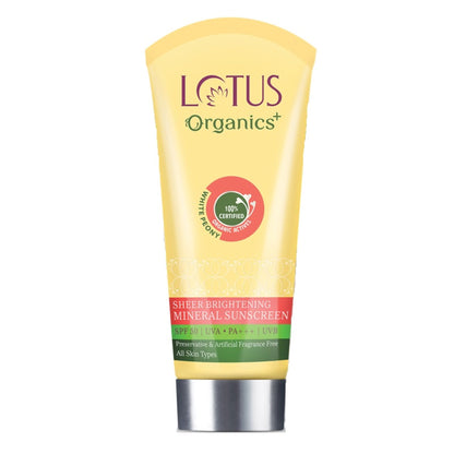 Lotus Organics Sheer Brightening Mineral Sunscreen, SPF 50, 100% Certified Organic White Peony