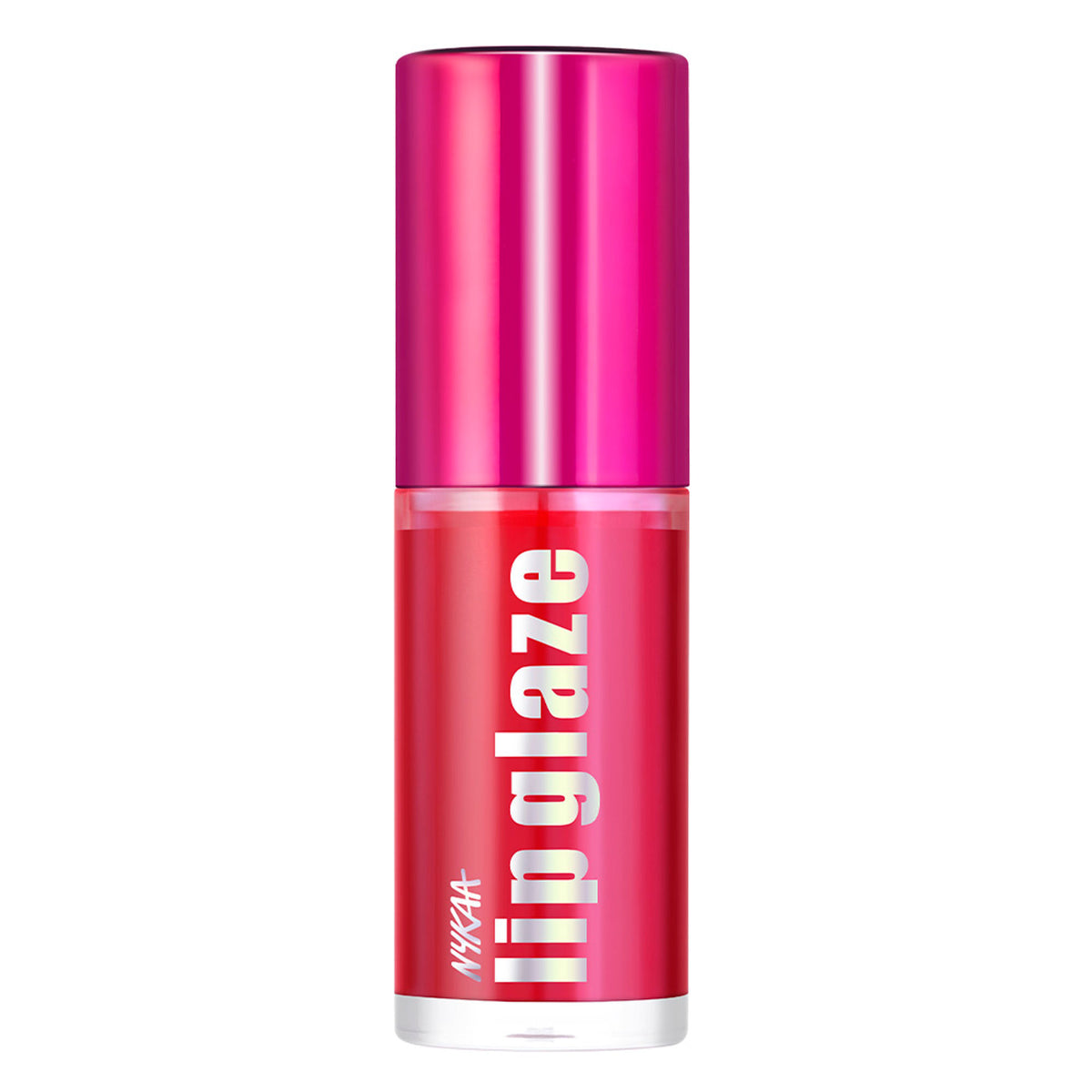 Nykaa Lip Glaze in Cherry Custard with high shine and vibrant pigment, showcasing glossy lip gloss in a rich cherry shade.