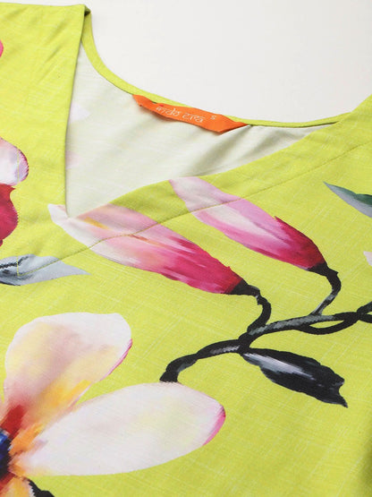 Indyancart IE Floral Printed Kurta with Trousers