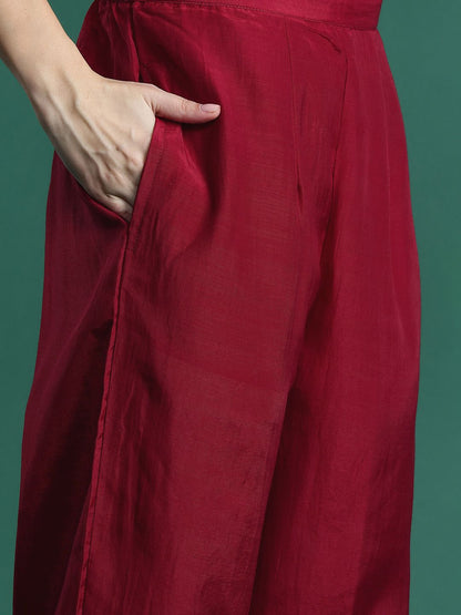 Indyancart IE Embroidered Jacquard Zari Kurta With Trousers & Dupatta