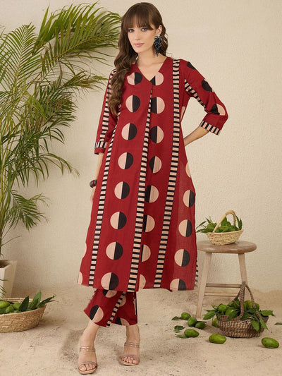 Indyancart IE Women Printed Pleated Pure Cotton Kurta with Trousers