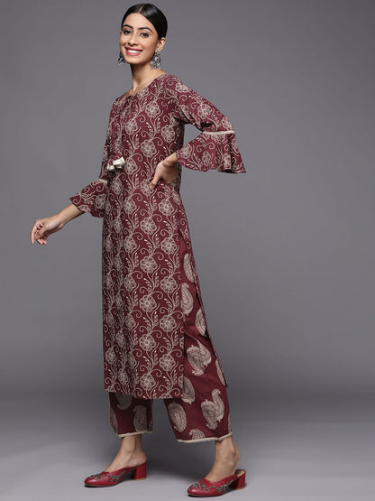 Dhiyona IE Women Purple Floral Kurta with Palazzos & With Dupatta