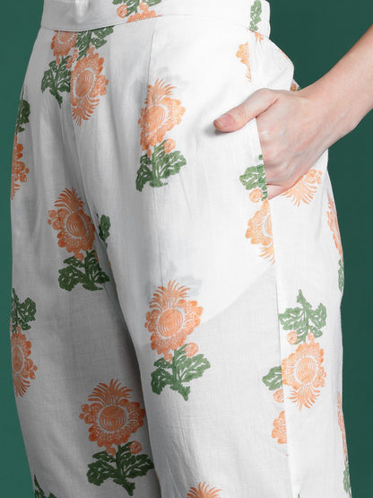 Indyancart IE Floral Printed Pure Cotton Kurta with Trousers & Dupatta