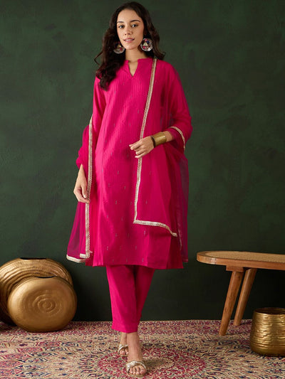 Indyancart SN Women's Embroidered Pure Cotton Kurta Set With Dupatta