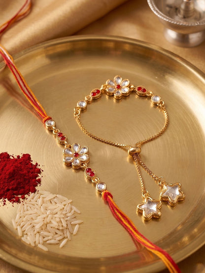 Anouk Set Of 2 Gold Toned Kundan Studded Bhaiya Bhabhi Rakhi