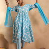 Indyancart IE Floral Printed Empire Mirror Work Pure Cotton Kurta with Trousers & With Dupatta