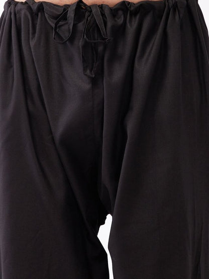 Men's Black Cotton Blend Straight Kurta Pyjama Set