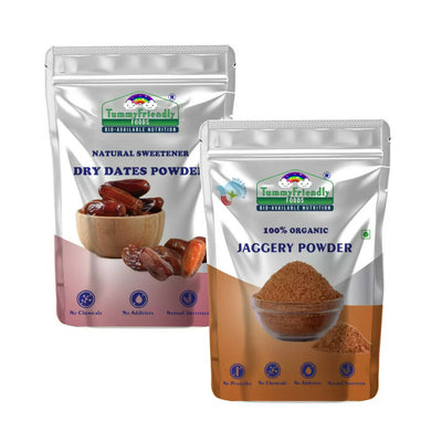 TummyFriendly Foods Natural Sweeteners Premium Dates, Organic Jaggery Powder Combo