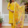 Dhiyona VV Naira Floral Embroidered Hand Work Suits Yellow Kurta Pant Sets With Dupatta