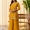 Dhiyona VV Mustard Silk Blend Embroidered with Sequins Straight Kurta Palazzo Dupatta Set