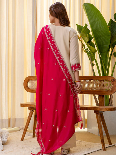 Indyancart VV Niyati Cream Embroidred Kurta Sets with Sequins Work Women Suits