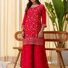 Dhiyona VV Rani Pink Silk Blend Embroidered with Sequins Straight Kurta Palazzo Dupatta Set