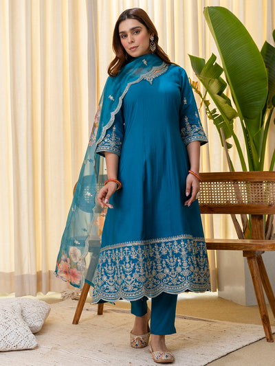 Indyancart VV Vireya Rama Embroidred Kurta Sets with Sequins Work Women Suits