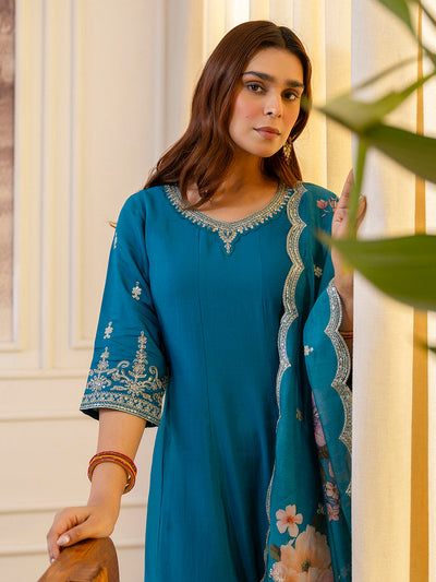 Indyancart VV Vireya Rama Embroidred Kurta Sets with Sequins Work Women Suits