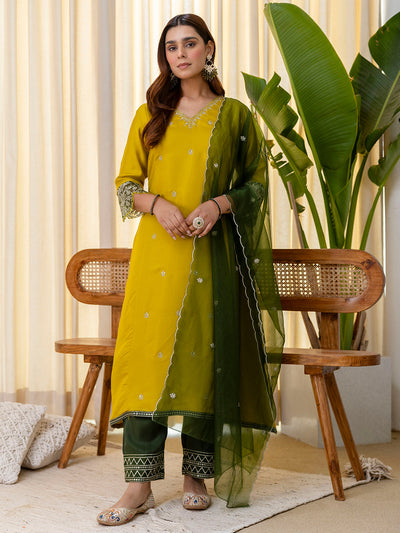 Indyancart VV Lemon Embroidred Kurta Sets with Sequins Work Women Suits