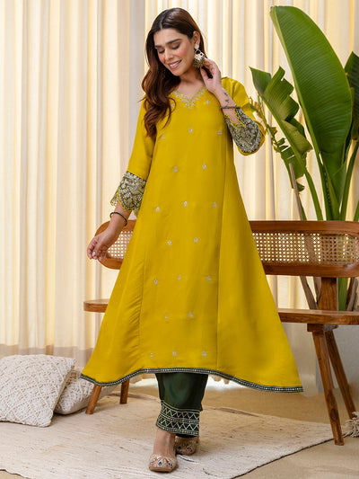 Indyancart VV Lemon Embroidred Kurta Sets with Sequins Work Women Suits
