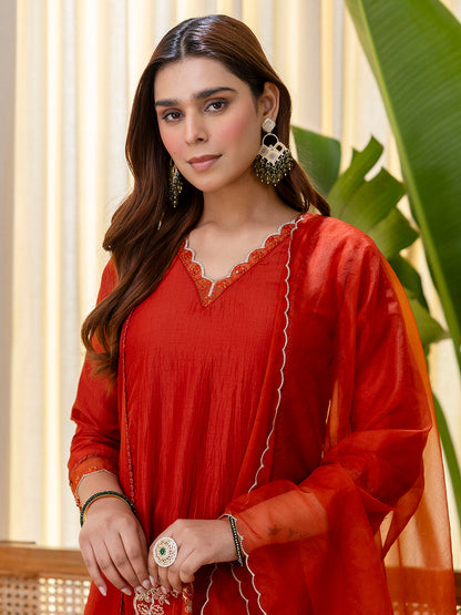 Dhiyona VV Sukoon Rust Embroidred Kurta Sets with Sequins Work Women Suits