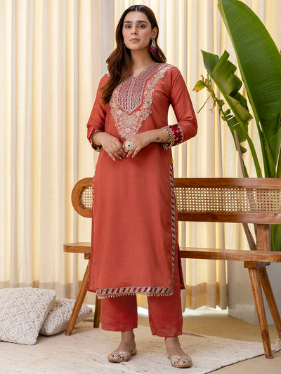 Indyancart VV Niyati Peach Embroidred Kurta Sets with Sequins Work Women Suits