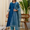 Dhiyona VV Teal-blue Embroidred Kurta Sets with Sequins Work Women Suits