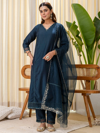 Dhiyona VV Sukoon Teal Embroidred Kurta Sets with Sequins Work Women Suits