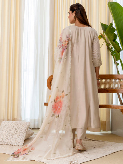 Indyancart VV Vireya Grey Embroidred Kurta Sets with Sequins Work Women Suits