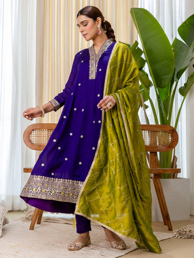 Indyancart VV Purple Special Designer Kurta Pant Set with Elegant Dupatta
