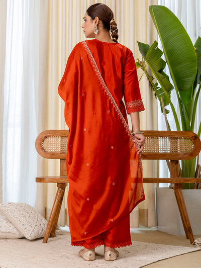Indyancart VV Utsaah Rust Embroidred Kurta Sets with Sequins Work Women Suits