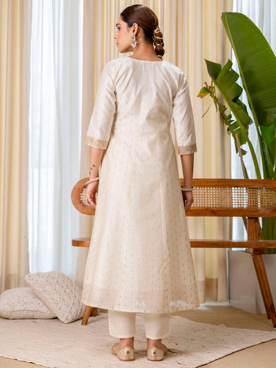 Indyancart VV Sattva White Embroidred Kurta Sets with Heavy thread Work Women Suits