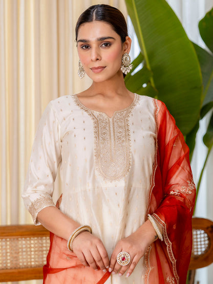 Dhiyona VV Sattva White Embroidred Kurta Sets with Heavy thread Work Women Suits