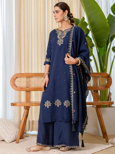 Indyancart VV  Teal-blue Exclusive Embroidered Kurta Plazo Set for Women