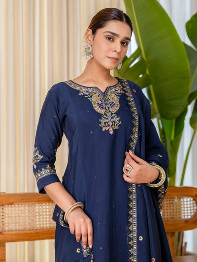 Indyancart VV  Teal-blue Exclusive Embroidered Kurta Plazo Set for Women
