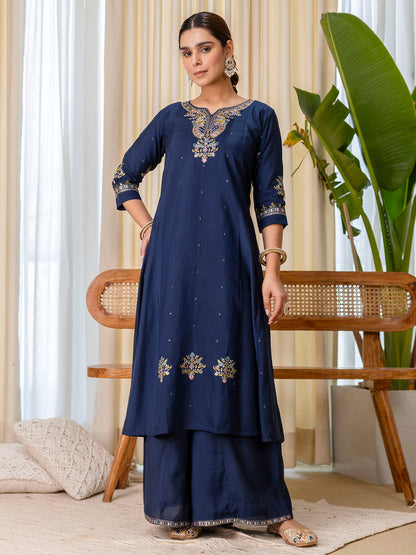 Dhiyona VV  Teal-blue Exclusive Embroidered Kurta Plazo Set for Women