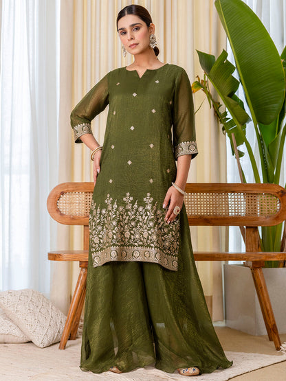 Dhiyona VV Green Embroidred Kurta Sets with Sequins Work Women Suits