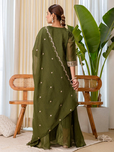 Indyancart VV Green Embroidred Kurta Sets with Sequins Work Women Suits