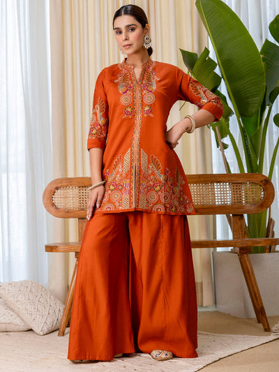 Indyancart VV  Rust Designer Kurta Plazo Set