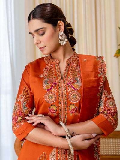 Indyancart VV  Rust Designer Kurta Plazo Set