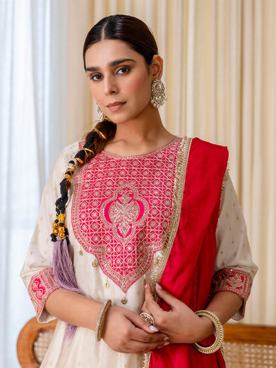 Indyancart VV Sutra White Embroidred Kurta Sets with Heavy thread Work Women Suits