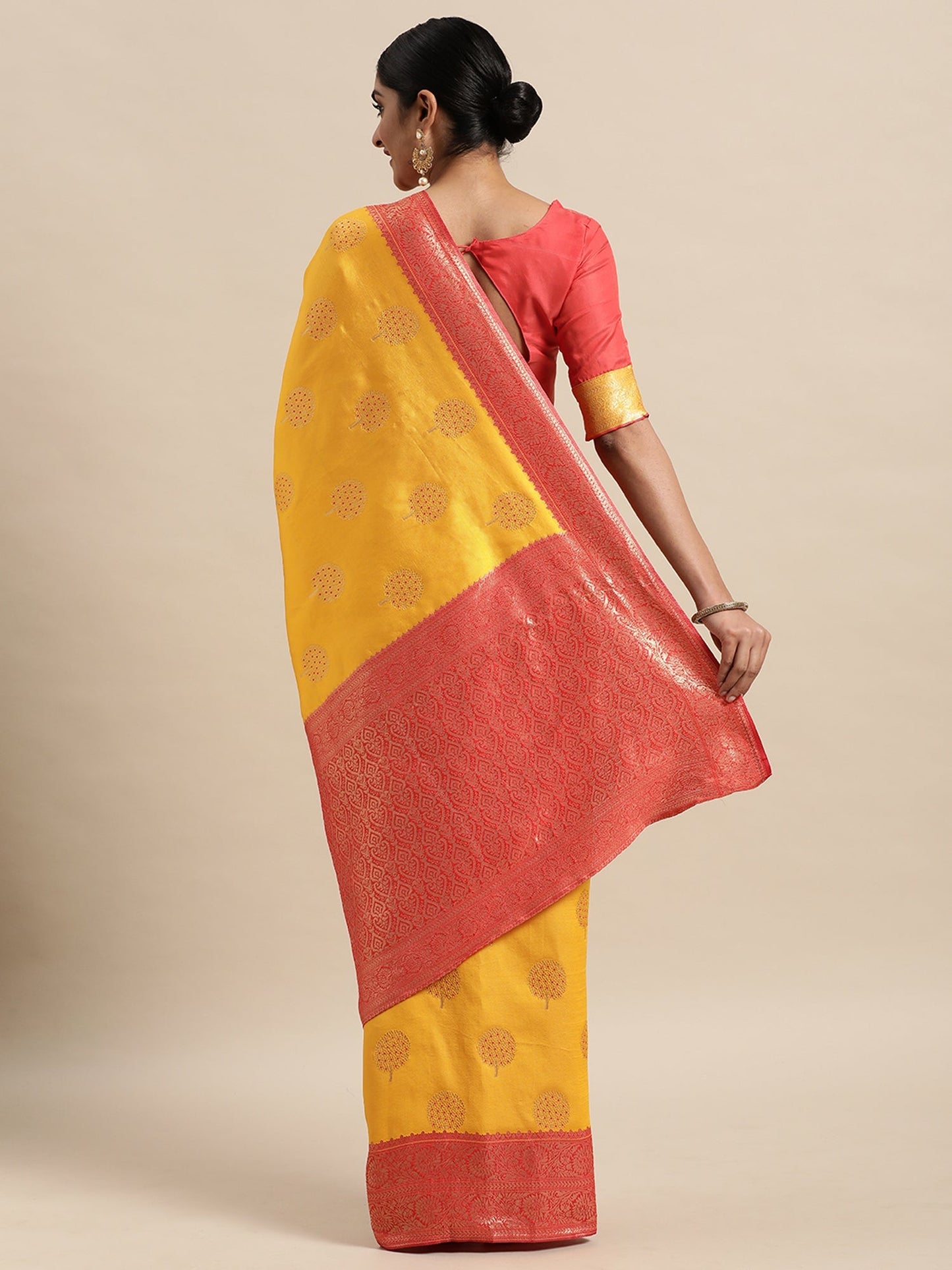 Women's Silk Blend Yellow Woven Design Designer Saree With Blouse Piece